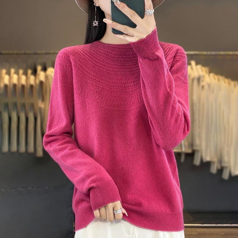 Круглый вырез горловины с подвернутым низом, женская свободная внутренняя трикотажная кофта на осень и зиму