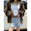 Women S Vintage Leopard Print Loose Long Sleeve Hooded Cardigan Sweatshirt