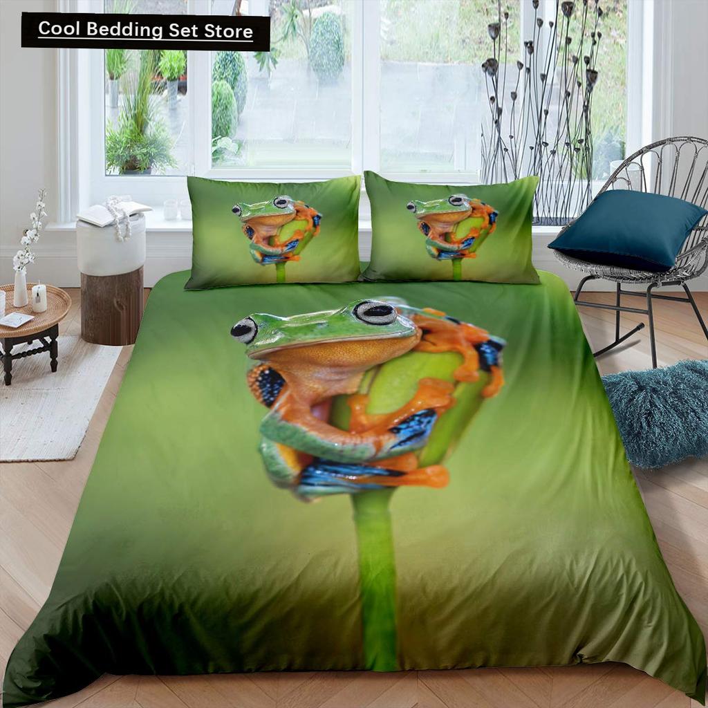 3D Frog Family King Queen Duvet Cover Little Tree Frog Bedding Set Tropical Nature Animal Quilt Cover Polyester Comforter Cover