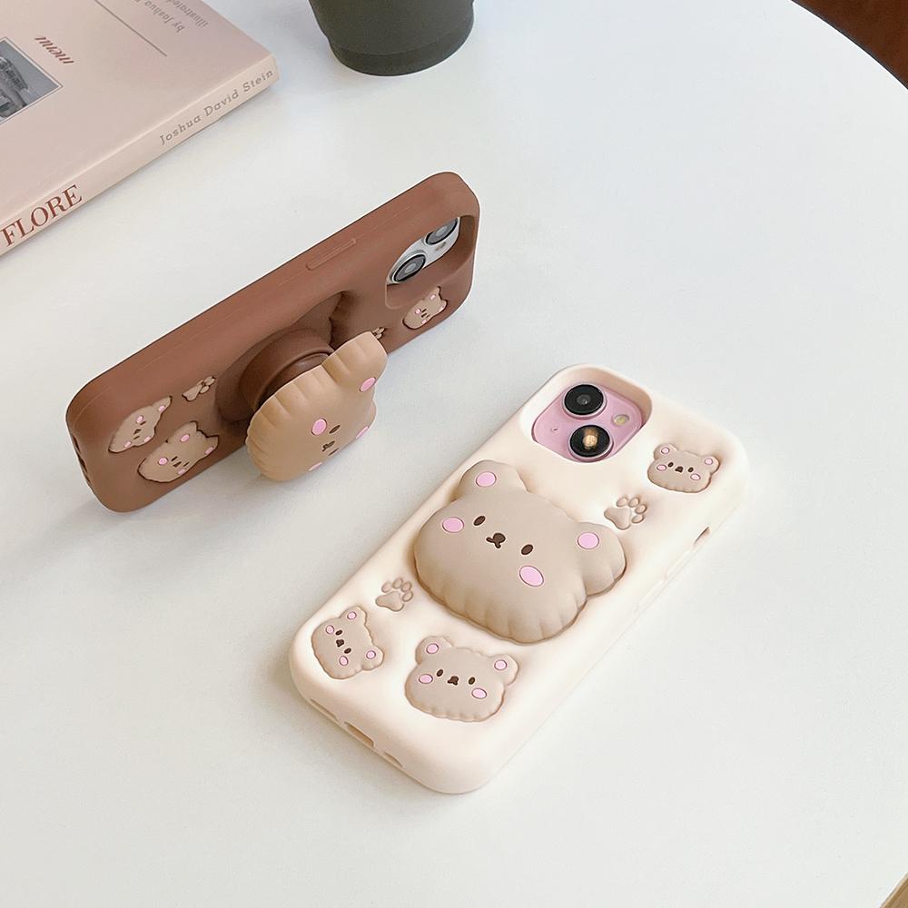 Милый чехол-медведь с подставкой, мягкий силиконовый чехол для iPhone 16 15 14 Plus 13 12 11 Pro Max