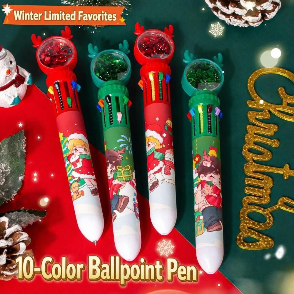 10 Color Christmas Ballpoint Pen Glitter Topper Writing Pen Gifts Ballpoint Pen Journaling