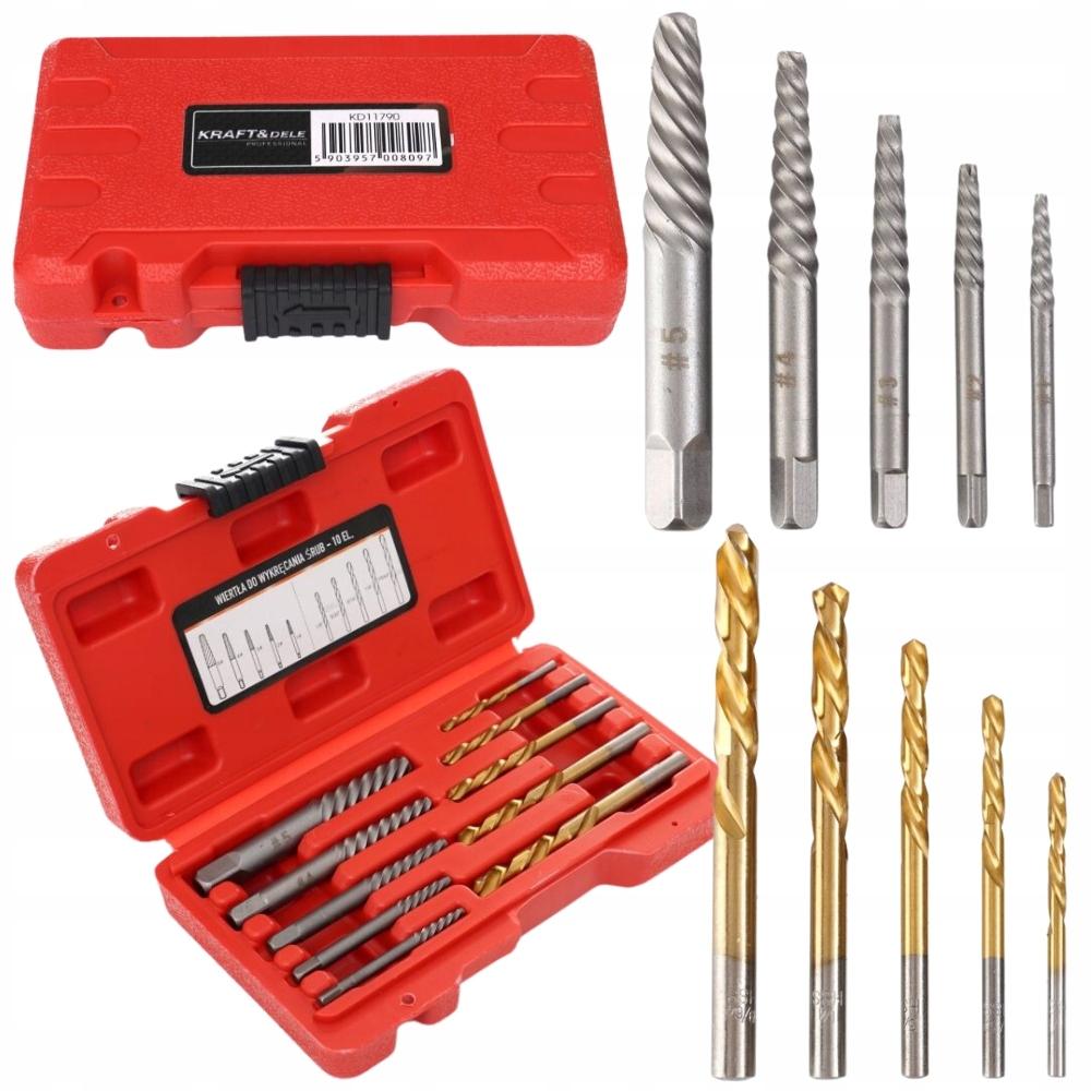 Set of drill bits for removing broken screws with a case 10 pcs Kraft&Dele