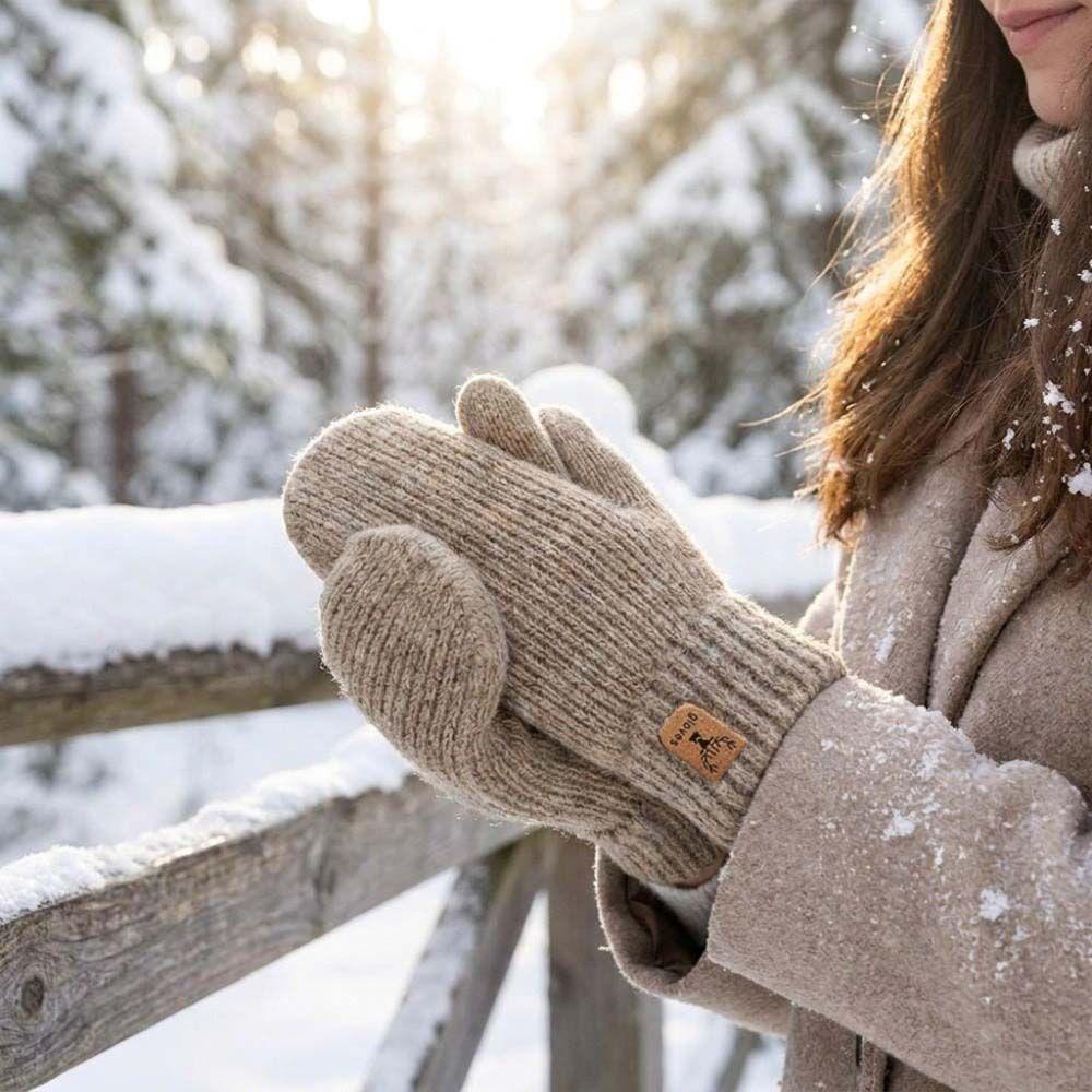 Thick Warm Gloves Warm Knit Mittens Suitable Double-Layer Mittens Winter