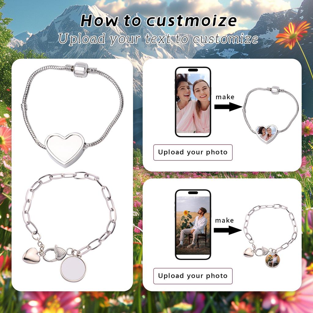 DIY Printing, Heat Transfer Printing, Metal Heart Bracelet, Retro Bracelet Accessories