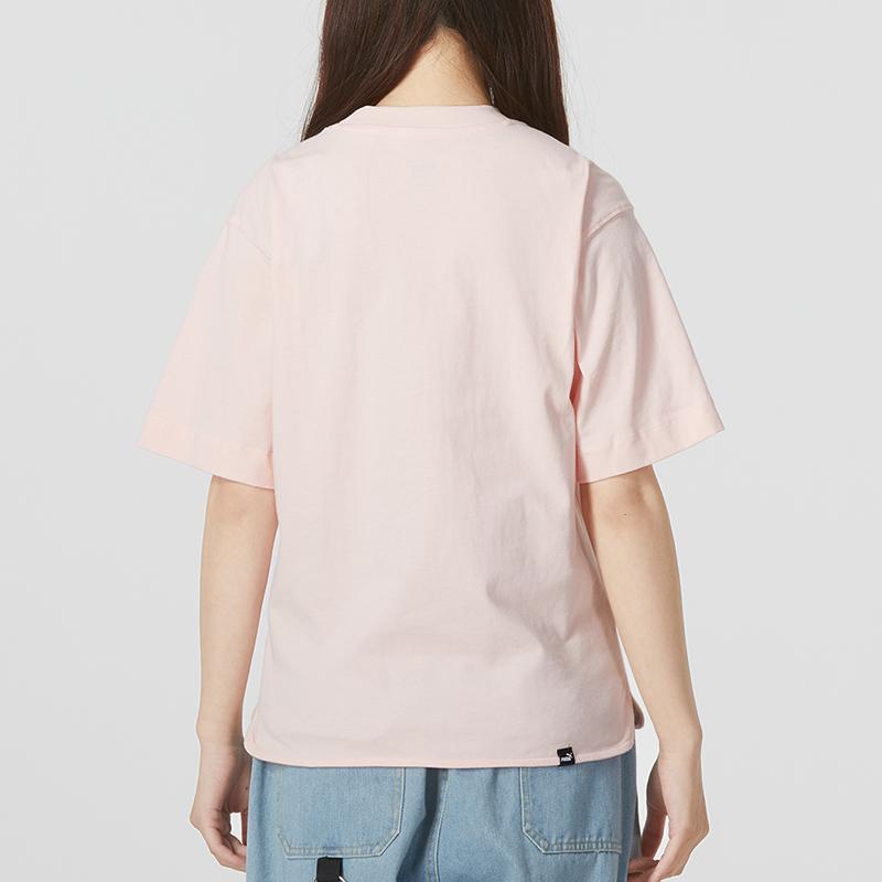 Puma Logo Print Round Neck Loose Short Sleeve T-Shirt Women Tops Pink 676650-66