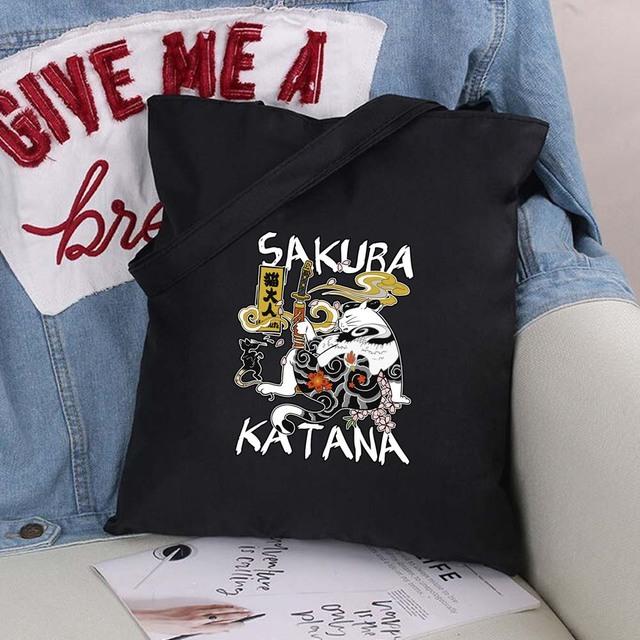 Women Bag Shopper Large Capacity Eco Canvas Cotton Shopper Foldable Fashion Black Cartoon Pictures Handbag Canvas Tote Bag