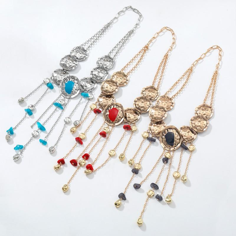 Boho Tassel Pendant Necklace Women Zinc Alloy Geometric Statement Chain Daily Wear Fashion Locket Collarbone Jewelry