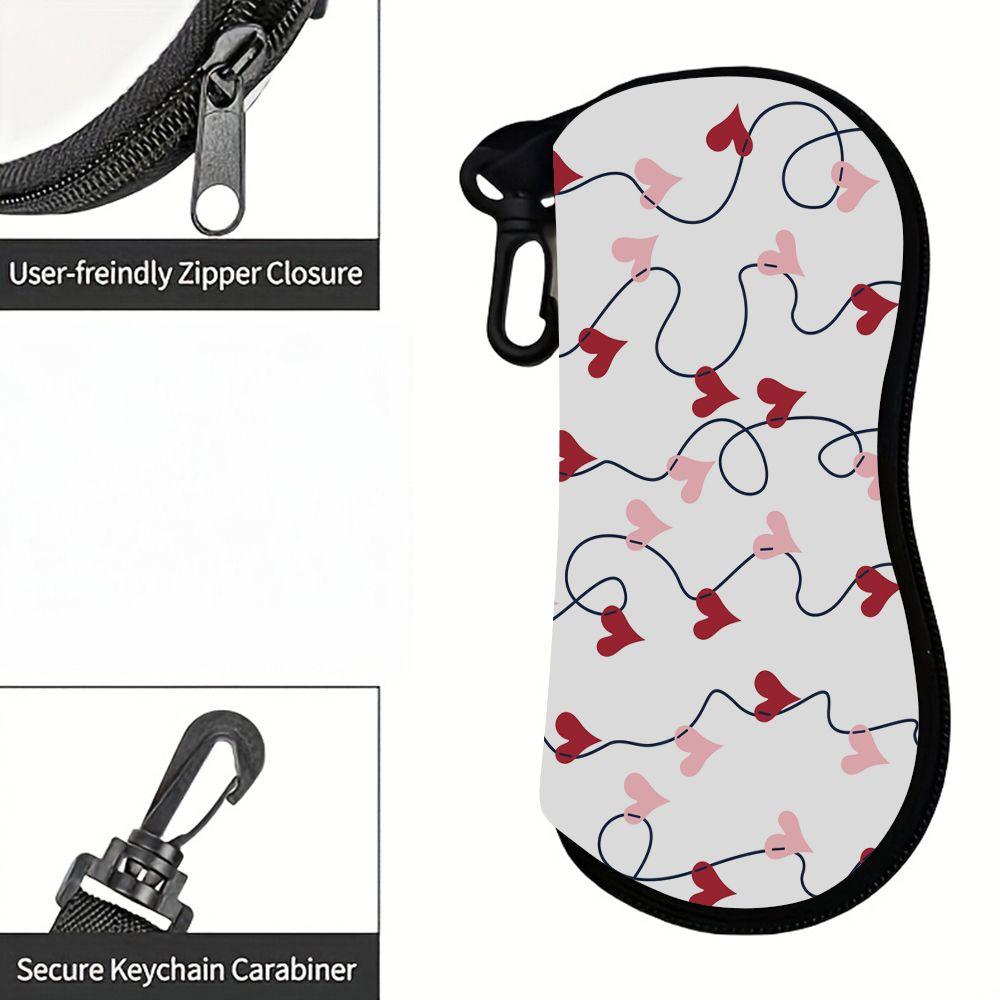 Cute Red Heart Pattern Soft Eyeglasses Sunglasses Case,Portable Spectacle Pouch,Anti Scratch Glasses Protective Bag for Women Travel