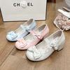 Pink High Heels Original Lolita Round Head Lo Shoes Women 2025 Cute Bow Medium Heel Small Leather Shoes Mary Shoes