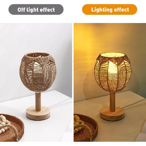Wicker Globe Lamp Shade Woven Rattan Boho Lamp Shade Replacement Small Ceiling Fan Light Covers Retro Hanging Lampshade for Bedroom Living Room