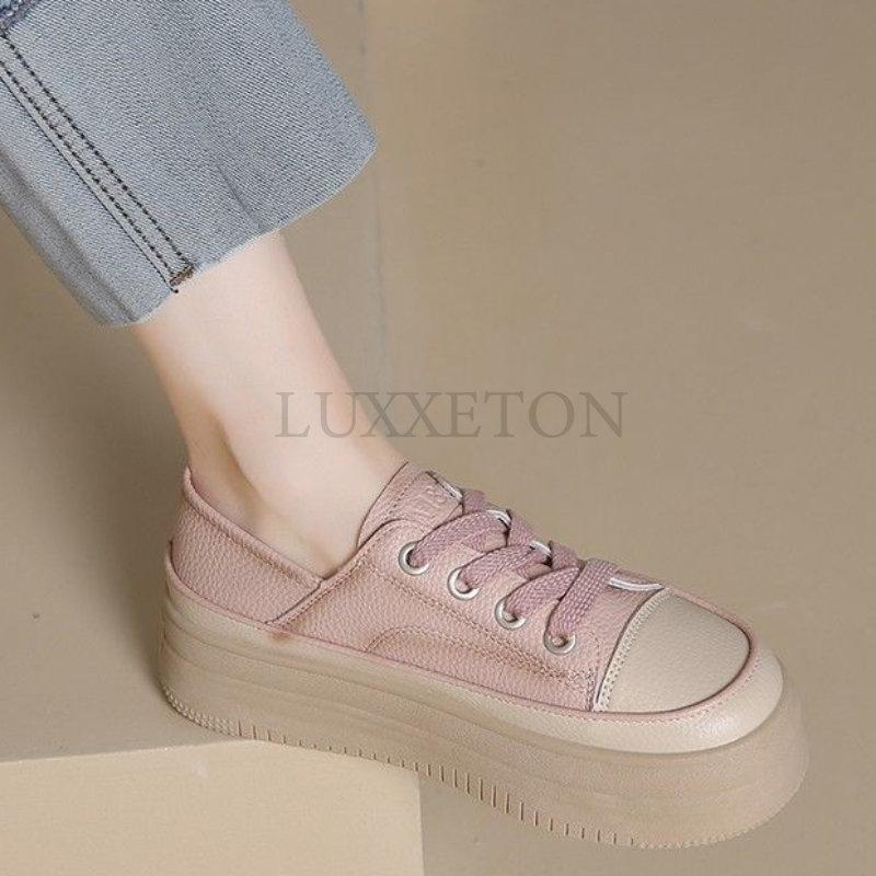 Кожаные туфли на толстой подошве белого цвета для женщин, летние новые повседневные спортивные туфли для сноуборда, универсальные женские туфли для двоих