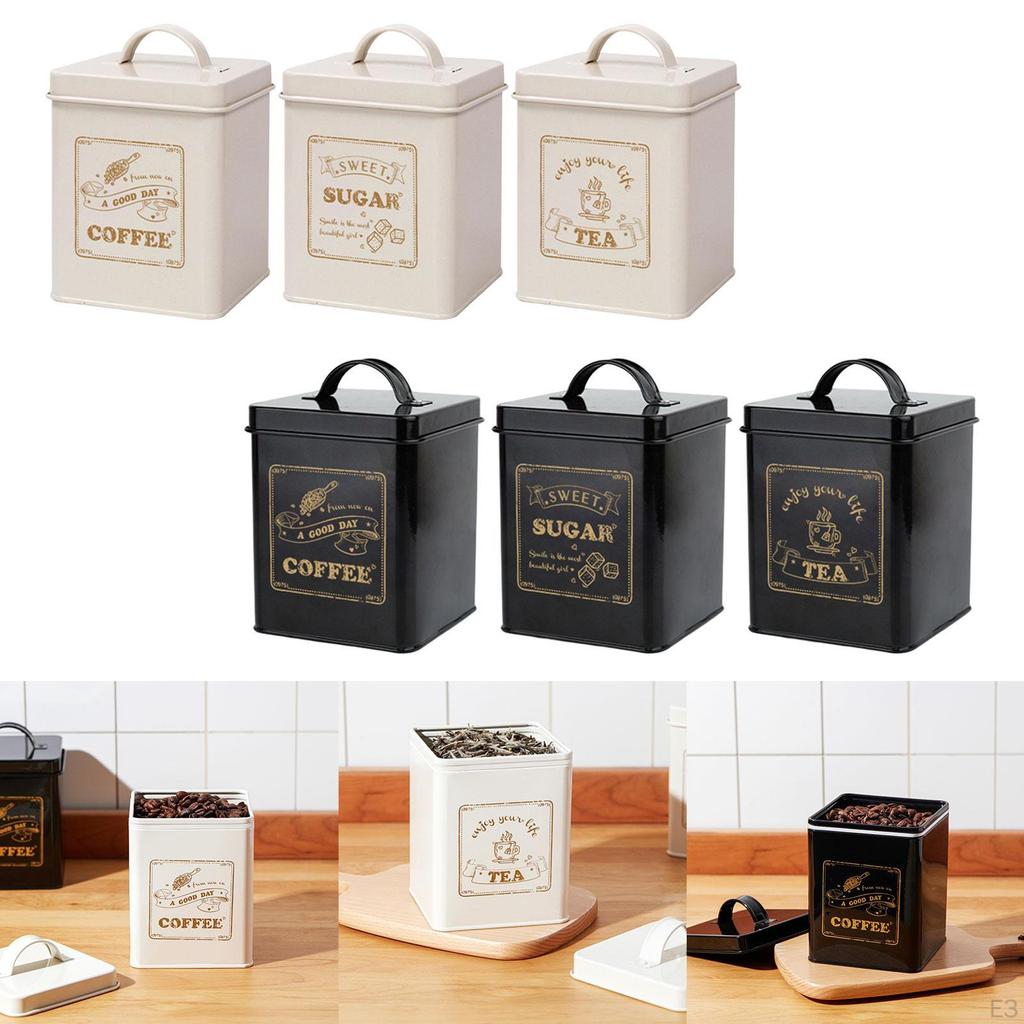 3 Piece Kitchen Counter Canister Set Food Jars 1.5L Stylish Utensils Vintage Canisters