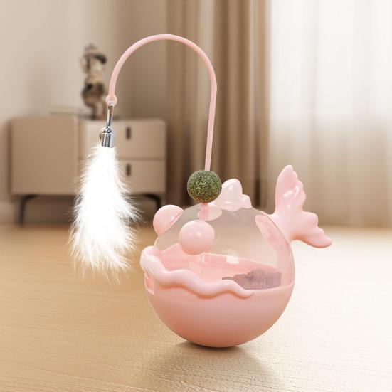 Interactive Cat Treat Dispenser Toy Puzzle Cat Tumble Spill Slow Feeder Kitten Teaser Wand Entertainment Toy for Indoor Cats