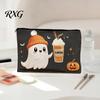 Cartoon Brush Holder Halloween Theme Cosmetic Bag, Durable Canvas Zipper Makeup Pouch, Digital Print Pouch Portable Storage for Stationery And