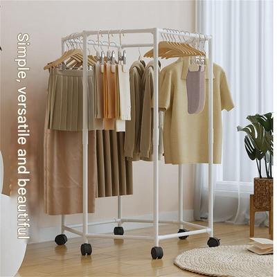 Легко перемещаемая многофункциональная напольная металлическая вешалка для одежды, домашняя стойка для хранения одежды в спальне, шестиугольная полка, разборная