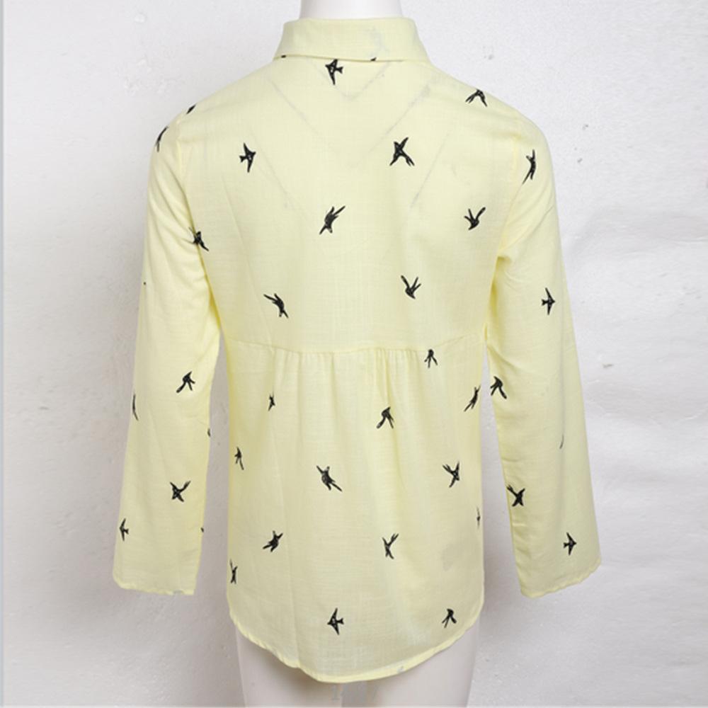 Весенне-осенние женские хлопковые льняные топы, рубашка на пуговицах с лацканами, большие размеры, свободные рубашки с длинными рукавами с принтом птиц