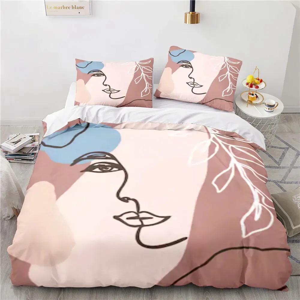 Абстрактное лицо King Queen Пододеяльник Женский портрет Постельное белье Граффити Одеяло Покрывало Фантазийный дизайн Полиэстер Одеяло Покрывало