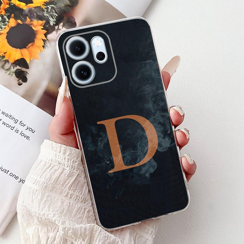 For Oppo Reno 14F CPH2743 Case For Oppo Reno14 F Cover Transparent Luxury A-Z Letters Fashion Flowers Crown Soft Bumper Casing