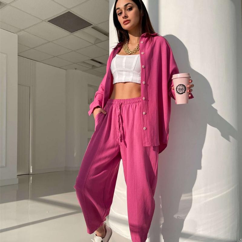 Кардиган, брючные костюмы, одежда для дома, женская одежда из 2 предметов, одежда для сна, зима-осень, ночная рубашка, однотонная винтажная элегантная базовая свободная повседневная домашняя одежда