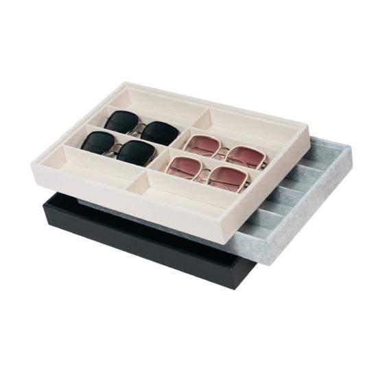Органайзер для солнцезащитных очков, лоток, 8 ячеек, бархатный держатель для очков, коробка для хранения, штабелируемый, мужской, женский, для очков, часов, ювелирных изделий, витрина