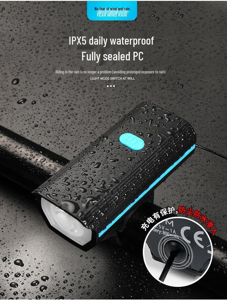 USB Rechargeable Bicycle Front Light & Horn for Night Riding