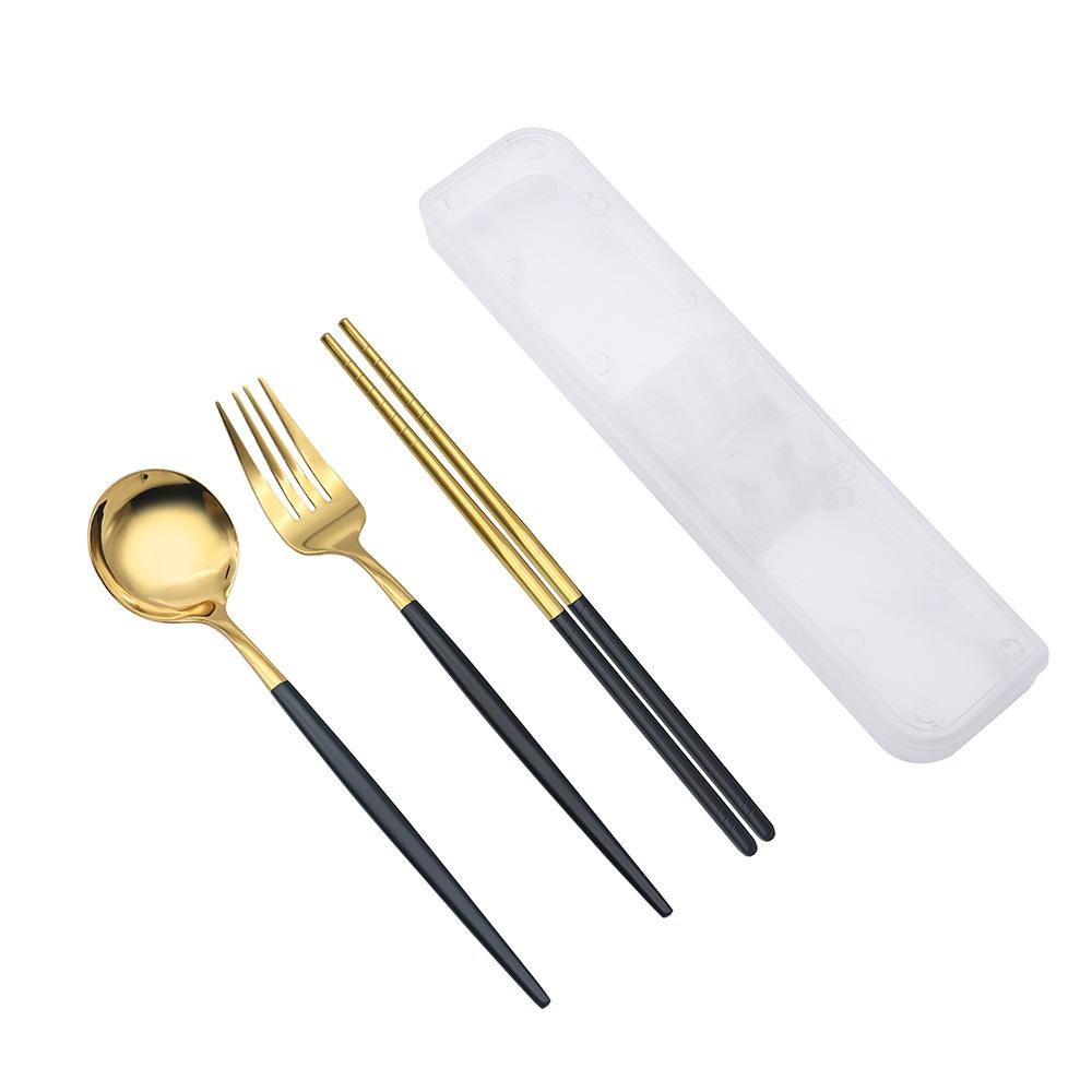 3 Pcs Spoon Fork Chopsticks Set With Storage Box Stainless Steel Coffee Snacks Fruit Dessert Fork Spoon Kitchen Teaspoon Set