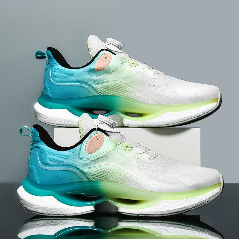2025 Spring Breathable Mesh Sports Shoes Men's Rotating Button-free Shoelaces Soft Sole Lightweight Youth Running Shoes