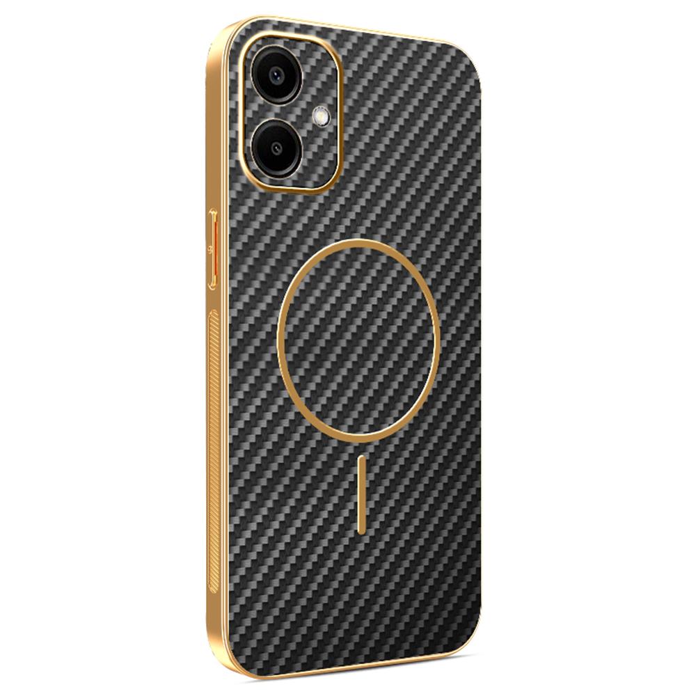 For Samsung Galaxy A06 4G Phone Case Carbon Fiber Textured Electroplated TPU Back Cover
