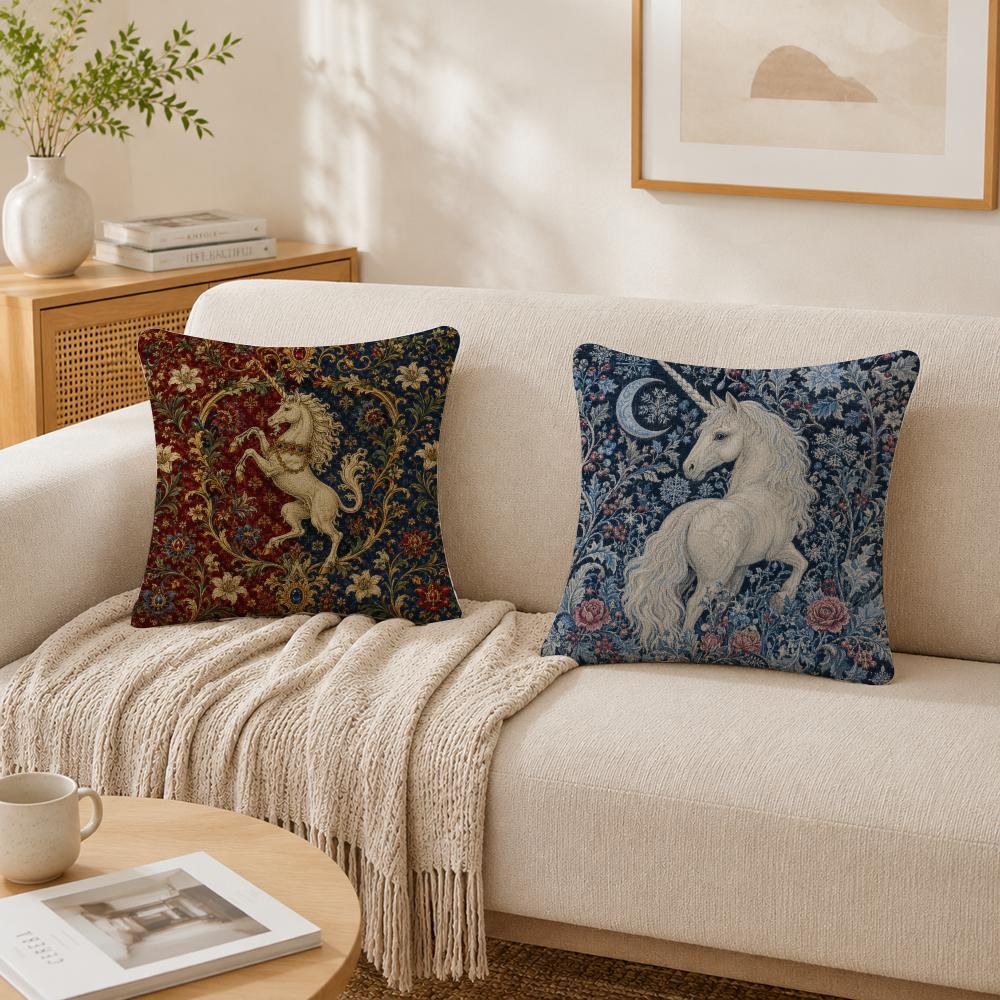 Unicorn Millefleurs Cushion Cover Double-Sided Plush Sofa Cushion Covers Organic Breathable Invisible Zipper