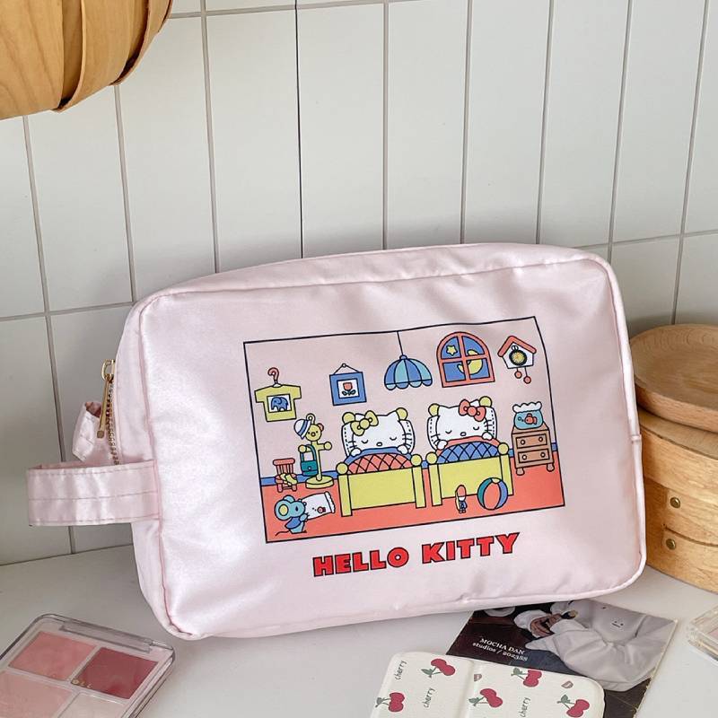 Сатиновая косметичка Hello Kitty с мультяшным принтом для путешествий и повседневного использования