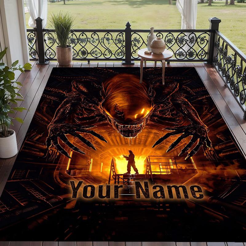 Custom Text Alien Xenomorph Pattern Floor Rug Soft Indoor Carpet Mat Living Room Bedroom