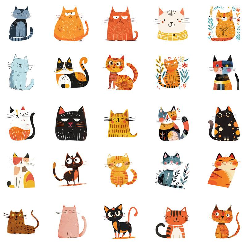 50 PCS Cartoon Cat Waterproof Stickers DIY Refrigerator Notebook Notebook Notebook Computer Water Cup Luggage Decoration