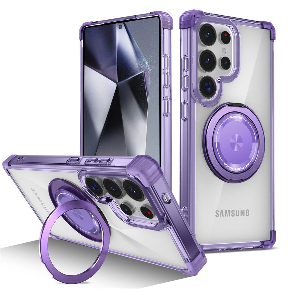 Rotating Magnetic Folding Stand Transparent Phone Case for Samsung S26 S25 Edge S24 S23 Plus FE S21 Ultra Armor Shockproof Cover