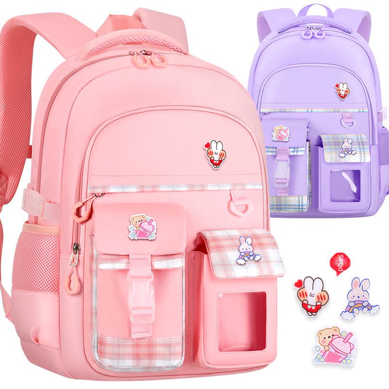 2024 Школьный ранец в клетку для девочек, легкий, с поддержкой позвоночника, большой вместимости, для детей 6-12 лет.