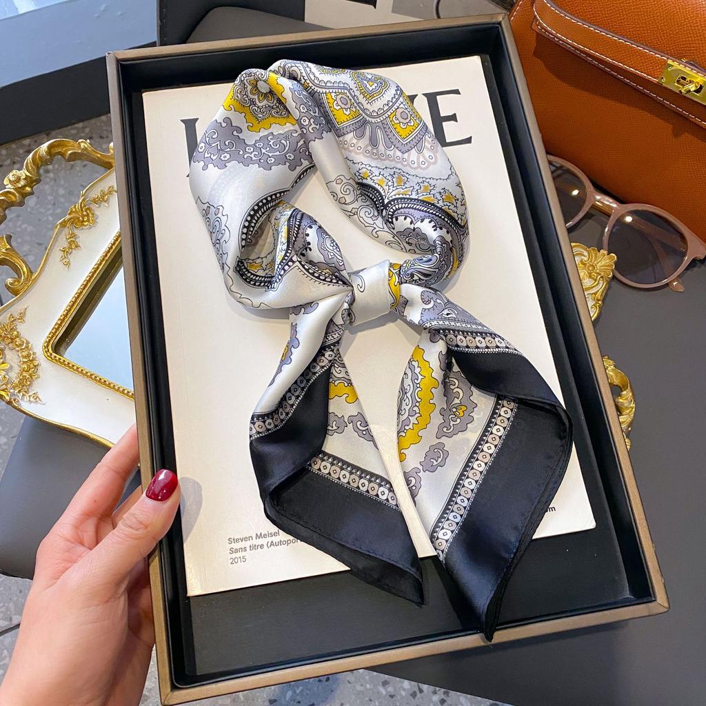 Small Silk Scarf Women'S Versatile High-End Decorative Square Scarf Professional Small Scarf Simulation Silk Korean Version Streamer Bag