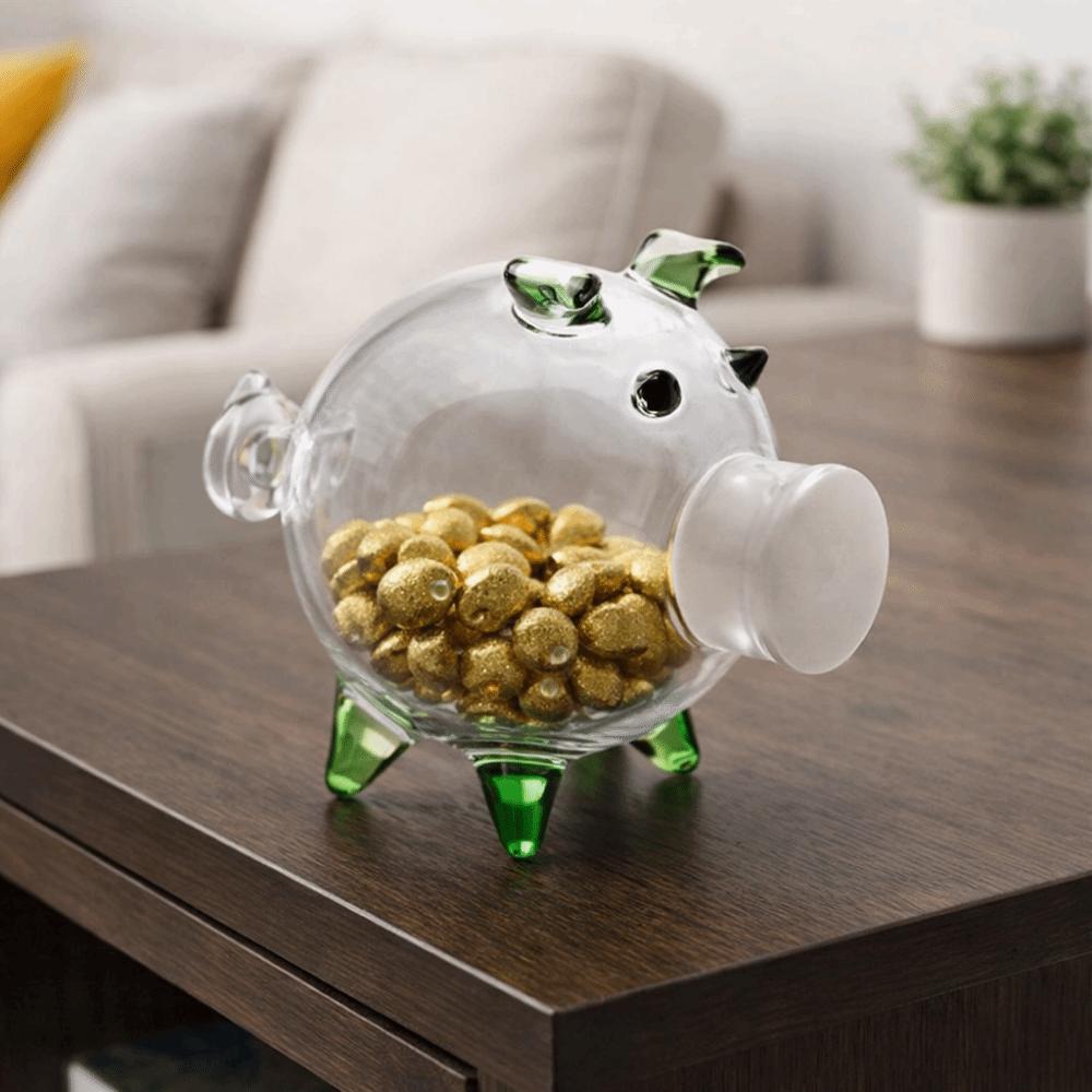 Visible Pig Shape Piggy Bank Cartoon Golden Beans Container Delicate Piggy Money Bank  Home Decor