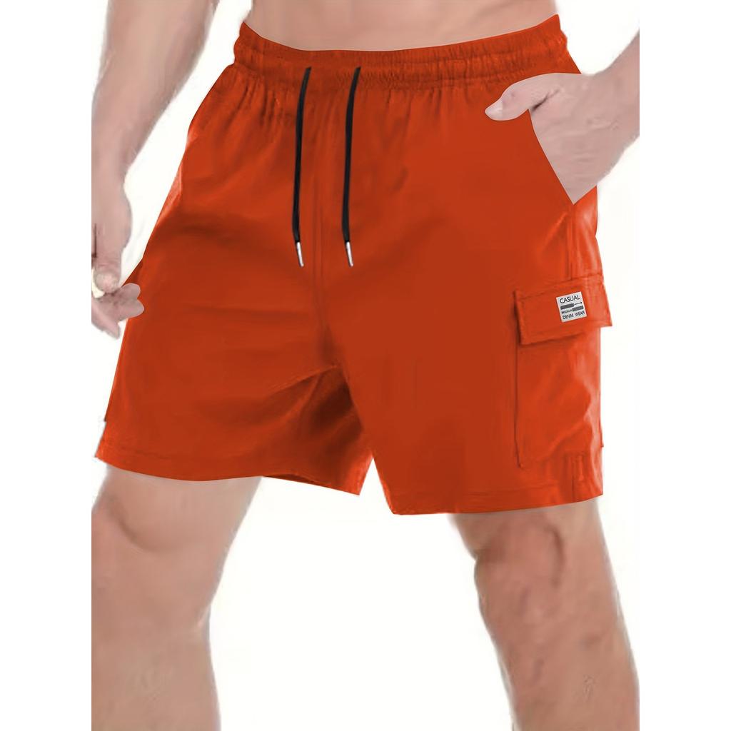 Men's Elastic Waist Lightweight Breathable Casual Sports Shorts with Side Pockets and Adjustable Drawstring for Outdoor Activities