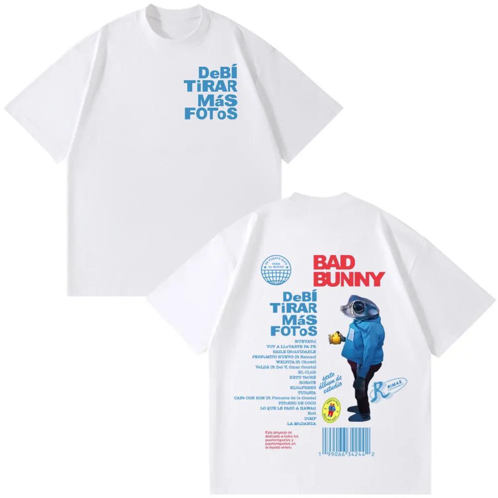 Rapper Bad Bunny Tour Album Merch T Shirts Debi Tirar Mas Fotos DTMF Graphics Tshirts Unisex Hip Hop Oversized Cotton Tshirt