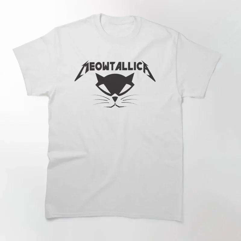Funny Cat Meowtallica Cat Rock Music Graphic Print Men T Shirt Rock Music Fashion Crew Neck Short Sleeve T Shirt Women