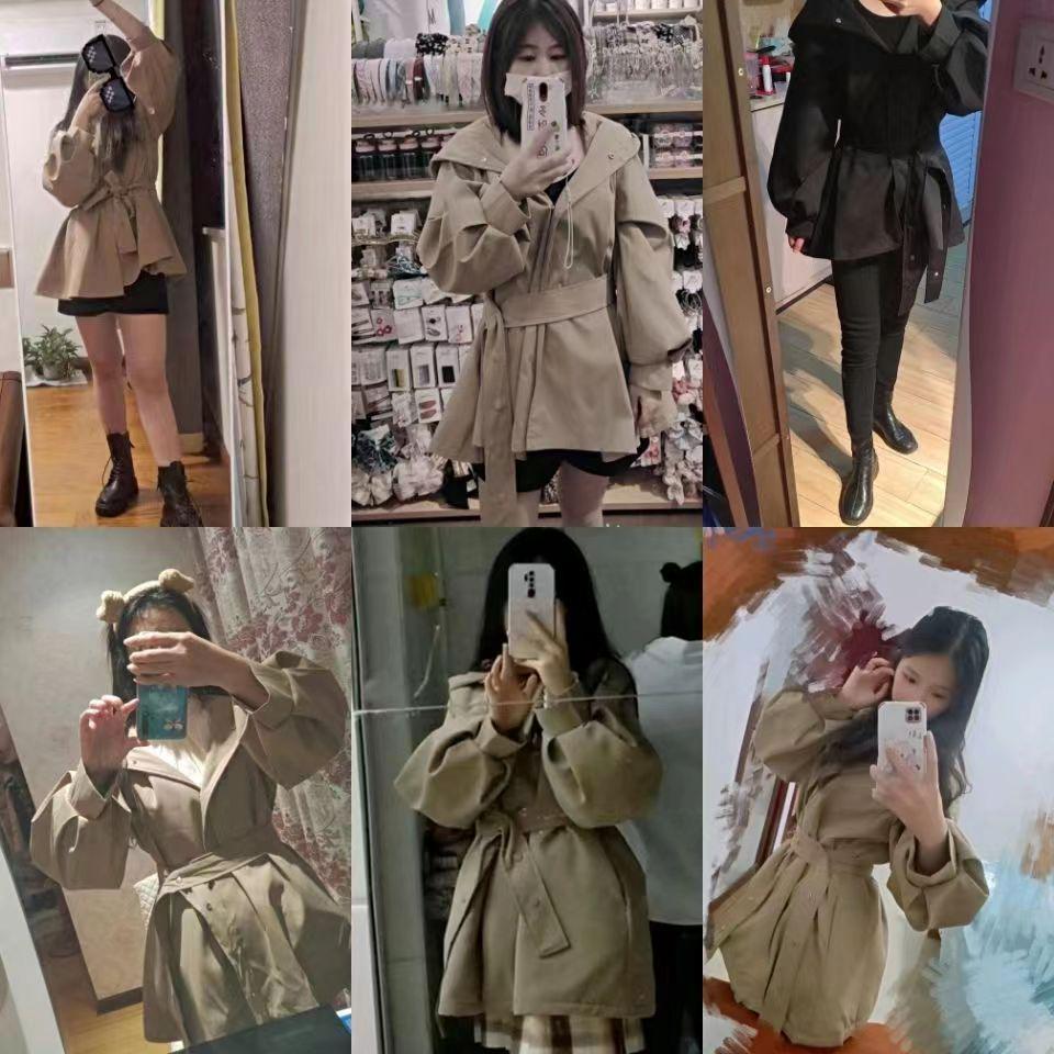 Женский корейский шикарный тренч с капюшоном и рукавами-фонариками - весенне-осенний повседневный британский стиль
