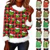 Women's Fashionable Christmas Printed Round Neck Long Sleeved Casual Pullover T-shirt Top