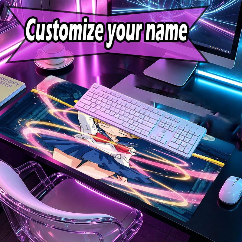 Custom Name Personalized Sailor Moon Pattern Mousepad, Laptop PC Desk Mat, Decorative Desk Mat for Home Keyboard Pad Gift