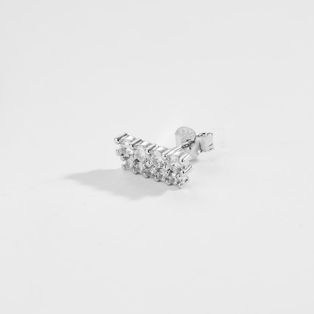 ANDYWEN 925 Sterling Silver Gold Two Line Piercing Zircon CZ Stud Earring Women Luxury Jewelry Wedding Gift