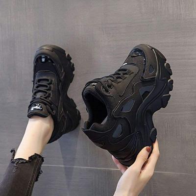 Женские универсальные спортивные кроссовки-папы 2025 года, стройнящие фигуру - Черные, 8 см, маленький размер