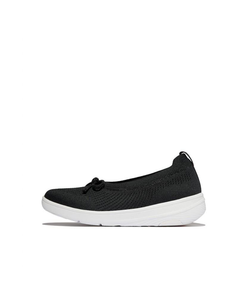 Fitflop [Super-Q] Женские балетки с открытой пяткой, вязаные с помпонами и лентами - Черные (Ft59K2M085)