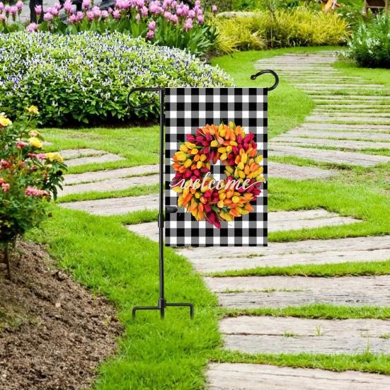 Подставка для садового флага с 5-зубчатым основанием Сверхпрочный погодоустойчивый металл Уличный двор Патио 12x18 дюймов Держатель для флагштока с пастушьим крюком