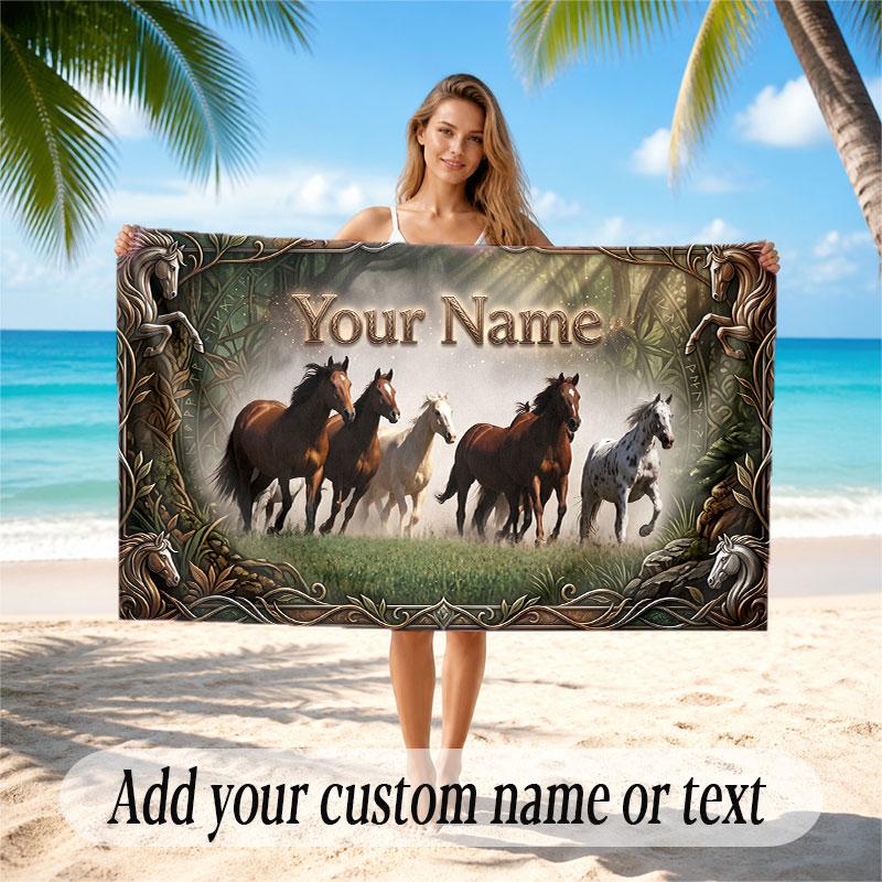 American Patriotic Theme Soft Beach Towel Personalized Custom Name Text Towel Portable for Beach Pool Travel
