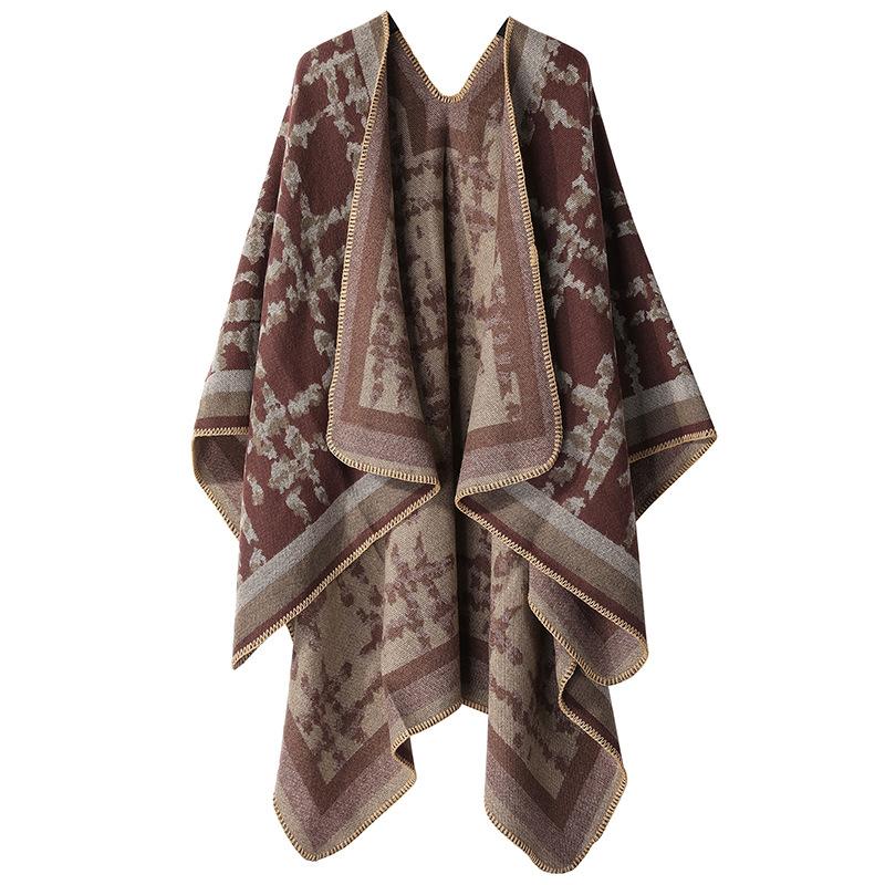 Двусторонняя однотонная шаль с полосатой клетчатой накидкой и термошарфом