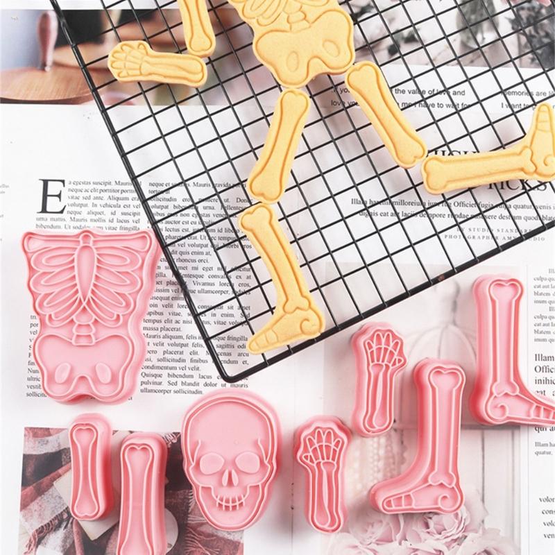 2Set Cookie Stamps Halloween Skeleton Biscuits Molds Fondant Biscuits Pastry Cookie Cutters Baking Decoration Supplies