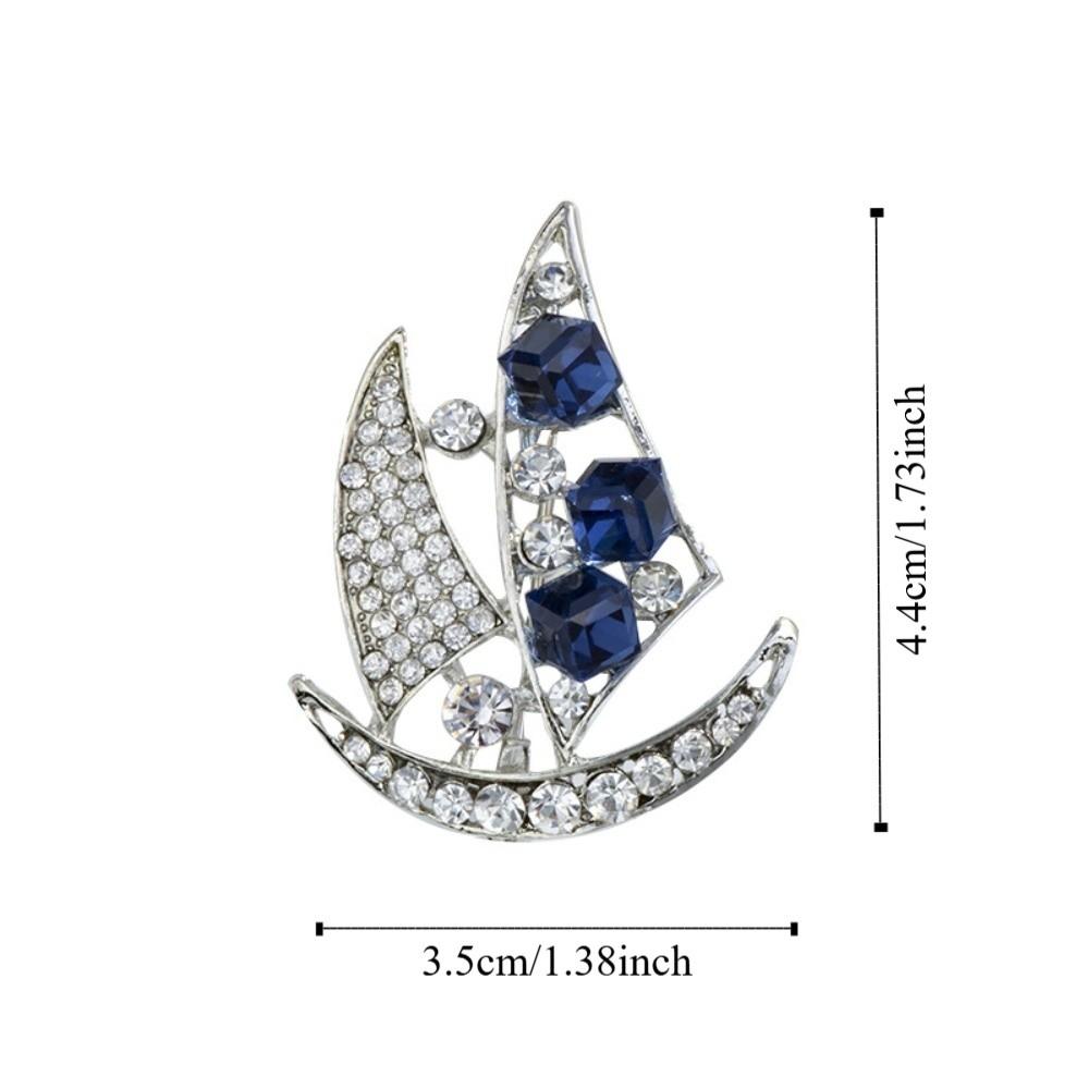 Zinc Zinc Alloy Rhinestone Sailboat Brooch Boat Badge Suit Lapel Pin Suit Collar Pin  Jewelry Accessories